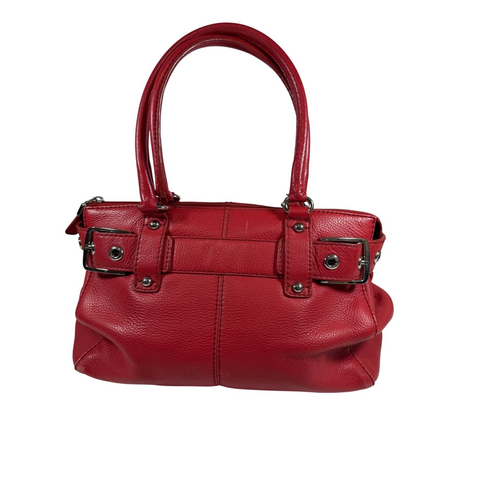 VTG Talbots Y2K Satchel Bag Medium Red Pebbled Leather Buckle Accents‎